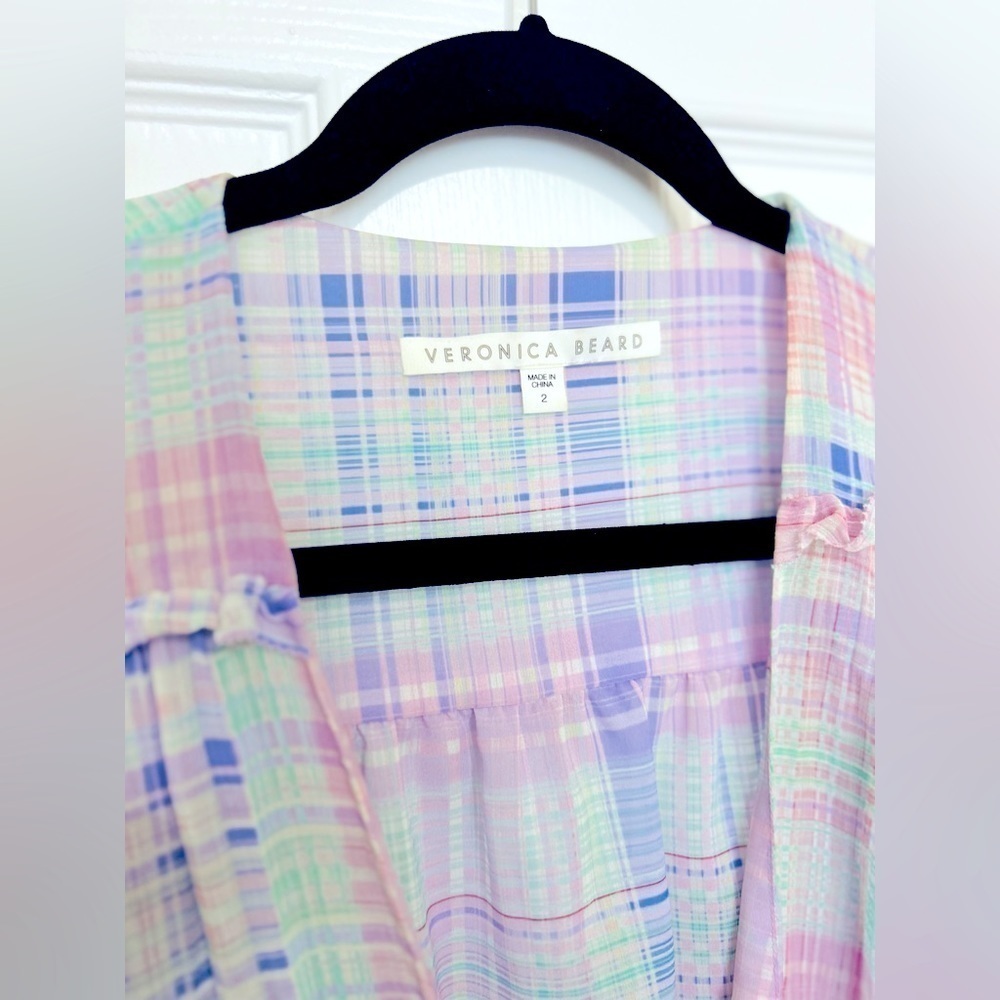 Veronica Beard Dakota Plaid Silk Mini Dress Lilac - Picture 6 of 11